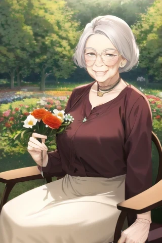 bunga, tertawa, wanita tua